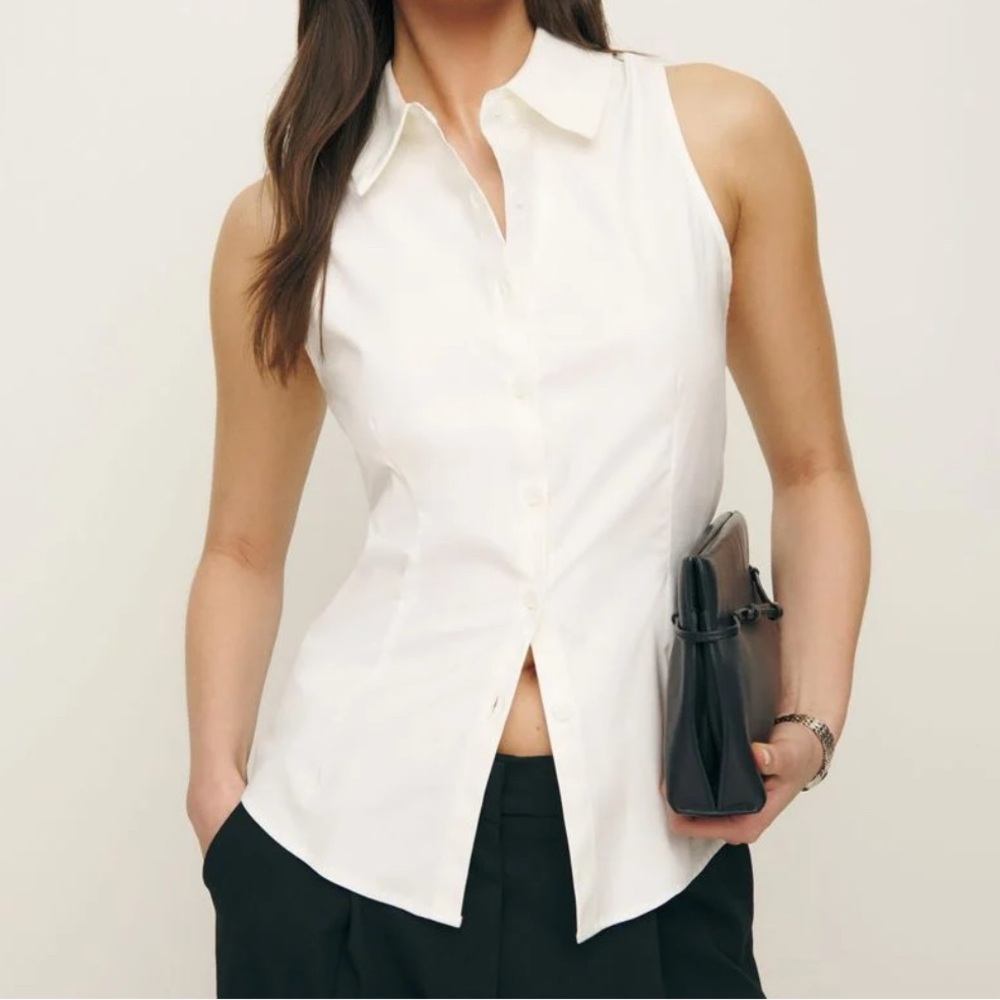 Reformation White Sleeveless Button-Down Shirt